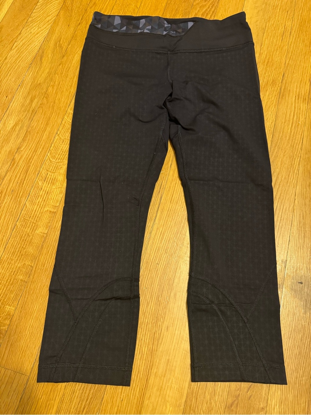 lululemon athletica Black Cropped Leggings with Subtle Print Waistband